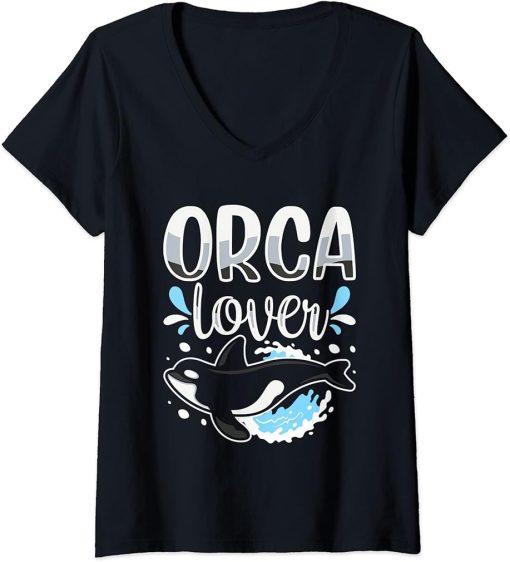 Womens Orca Lover Protect Orcas Whale Sea V-Neck T-Shirt