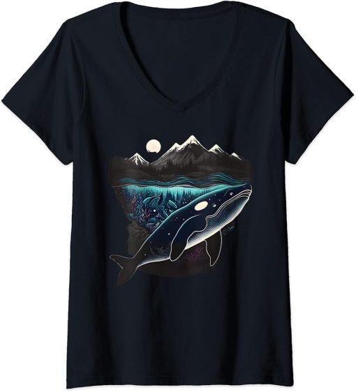 Womens Colourful mystical orca whale watching dolphin pottwhale orca whale V-Neck T-Shirt