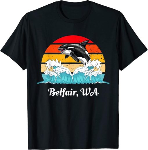 Vintage Belfair WA Distressed Orca Killer Whale Art T-Shirt